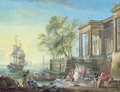 Port Scene with Setting Sun by Jean Baptiste Lallemand